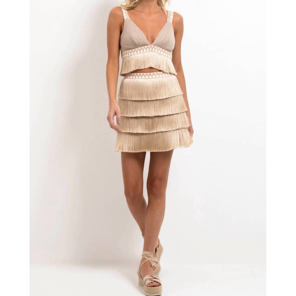 NEW PATBO metallic knit cropped top with fringe trim in clay - Picture 2 of 4